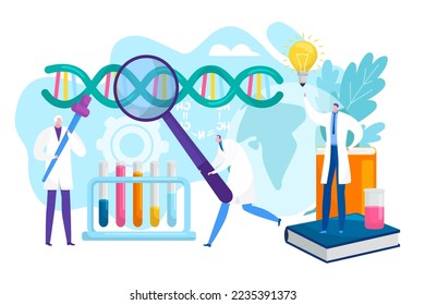 Laboratory research concept, vector illustration. Science, chemistry, biology, pharmacy and scientists researchers with pipette and flask.