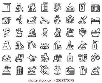 Laboratory research icons set outline vector. Dna science. Microscope chemistry