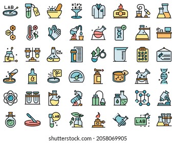 Laboratory research icons set outline vector. Dna science. Microscope chemistry