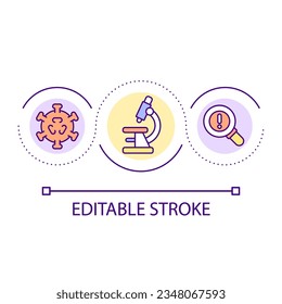 Laboratory research loop concept icon. Identify pathogen. Virus detection. Coronavirus abstract idea thin line illustration. Isolated outline drawing. Editable stroke. Arial font used