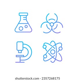 Laboratory research pixel perfect gradient linear vector icons set. Medical lab equipment. Chemical experiment. Thin line contour symbol designs bundle. Isolated outline illustrations collection
