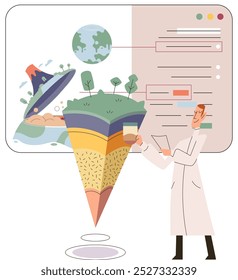 Investigación de laboratorio. Ilustración vectorial. Los avances tecnológicos empoderan a los investigadores para empujar los límites de la investigación de laboratorio El laboratorio sirve como plataforma para probar y refinar nuevas tecnologías