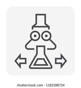Laboratory robotic or robot scientist and test tube vector icon. That robot is automation process for working, mixing, shaking, testing in chemistry lab for pharmaceutical, biological and vaccine.