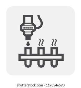 Laboratory robotic or robot scientist and test tube vector icon. That robot is automation process for working, mixing, shaking, testing in chemistry lab for pharmaceutical, biological and vaccine.