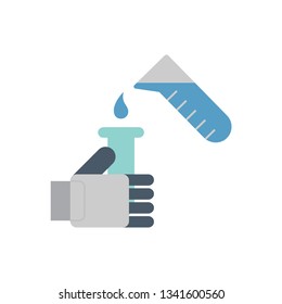 Laboratory robotic or robot scientist and test tube vector icon. That robot is automation process for working, mixing, shaking, testing in chemistry lab for pharmaceutical, biological and vaccine.