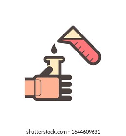 Laboratory robotic or robot scientist and test tube vector icon. That robot is automation process for working, mixing, shaking, testing in chemistry lab for pharmaceutical, biological and vaccine.