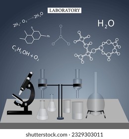 Laboratory Room illustration vector. Chemistry Tools and chemical compound