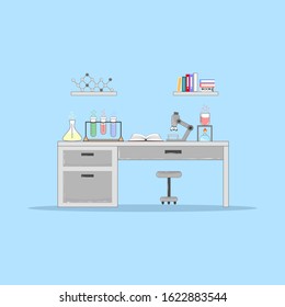 Laboratory room for science background, Chemical lab, Flat design concept.