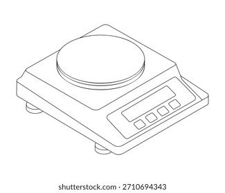 Laboratory scale - hand drawn isometric black and white vector illustration.