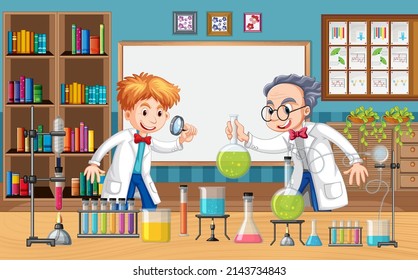 Laboratory Scene Scientist Cartoon Character Illustration Stock Vector ...