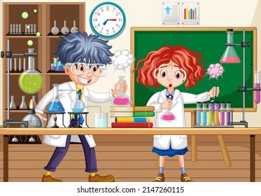 Laboratory Scene Scientist Cartoon Character Illustration Stock Vector ...