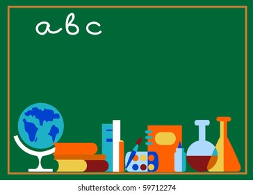 laboratory and school accessories, on green board