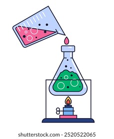 Laboratory science chemical experiment test workplace abstract concept. Vector graphic design element illustration