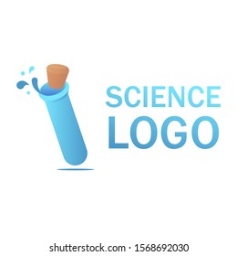 Laboratory science flask levitation with stopper and drops water isometric logo