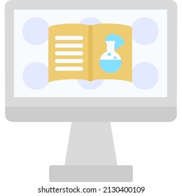 Labor-Wissenschaftssymbol. Laborversuch und Bericht auf einem Computer mit flacher Vektorgrafik einzeln auf weißem Hintergrund