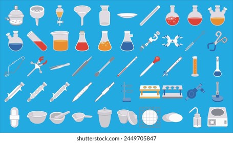 Laboratory and science icons in flat style.