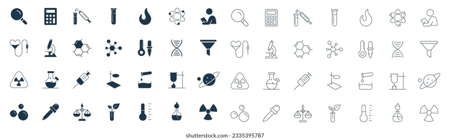 Laboratory and Science line icon set. Chemistry lab experiment, test tube baker icons vector.
