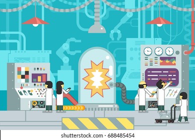 laboratory scientific experiment scientists work control panel analysis production development study technology business flat design concept illustration