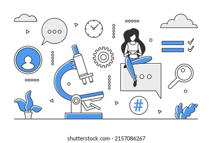 Laboratory scientific research. Lab experiment and testing equipment vector monocolor illustration