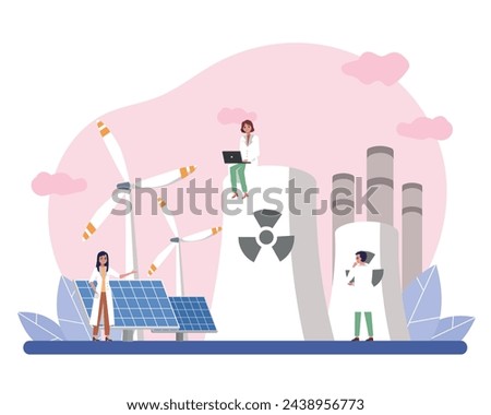 Laboratory Scientist Group Study green energy. Renewable clean energy. Vector illustration for website