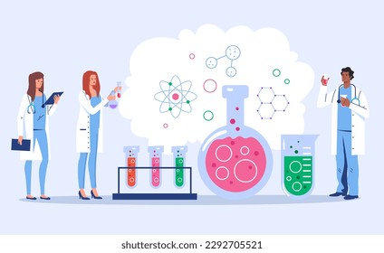 Laboratory scientist research medical medicine lab scientific experiment concept. Vector graphic design illustration element 