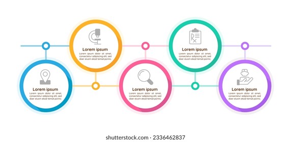 Laboratory services infographic chart design template. Editable infochart with icons. Instructional graphics with 5 step sequence. Visual data presentation. Quicksand Bold, Medium fonts used