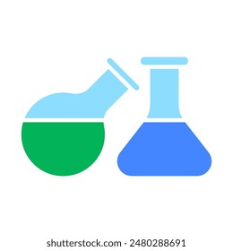Laboratory set icon. Beakers, flasks, chemical solutions, experiments, research, scientific analysis, lab equipment, glassware, liquids, chemistry.