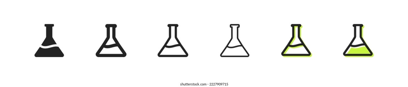 Laboratory set icon. Environmentally friendly laboratory. Development of fertilizers. Test tube and leaf. Eco concept. Vector line icon on white background