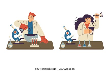 Em um ambiente de laboratório, os cientistas estão conduzindo diligentemente vários experimentos e pesquisas
