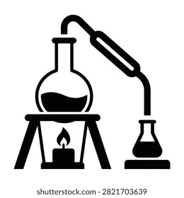 A laboratory setup with a flask on a heating source and a condenser