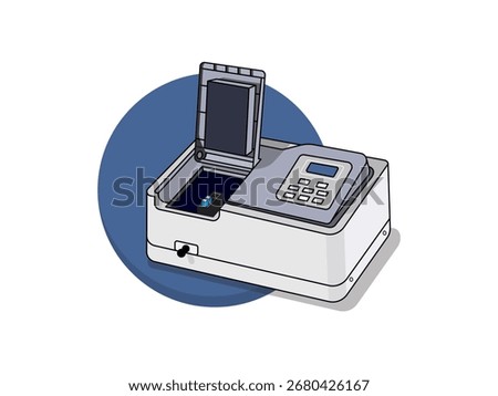 Laboratory spectrophotometer illustration, precision tool for analyzing liquid samples in chemical, pharmaceutical, and medical research