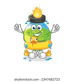 the laboratory spirit lamp with duck buoy cartoon. cartoon mascot vector
