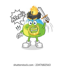 the laboratory spirit lamp knights attack with sword. cartoon mascot vector