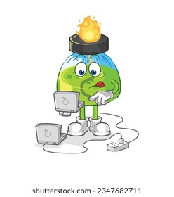 the laboratory spirit lamp with laptop mascot. cartoon vector