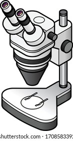 A laboratory stereoscopic microscope on an adjustable stand.