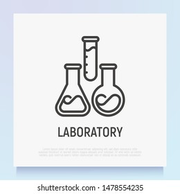 Laboratory symbol: test-tubes in different shapes. Thin line icon. Modern vector illustration for lab research.