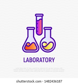 Laboratory symbol: test-tubes in different shapes. Thin line icon. Modern vector illustration for lab research.