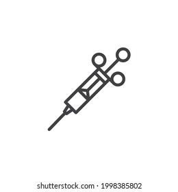 Icono de línea de jeringa de laboratorio. signo de estilo lineal para concepto móvil y diseño web. Icono del vector del esquema de inyección de vacunas. Símbolo, ilustración del logotipo. Gráficos vectoriales