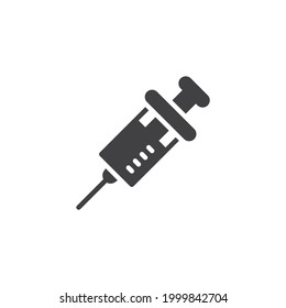 Icono vector de jeringa de laboratorio. signo plano relleno para concepto móvil y diseño web. Icono de glifo de inyección de vacuna. Símbolo, ilustración del logotipo. Gráficos vectoriales