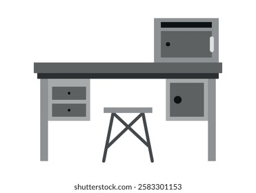 Laboratory table with bench and refrigerator