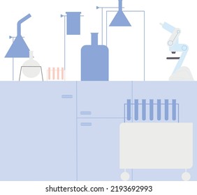 Laboratory table with chemical experiment equipment. Scene background isolated on white background