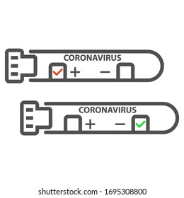 Laboratory Test For Covid 19. A Positive And Negative Result For Coronavirus. Icon In Flat Style.Vector Illustration.	