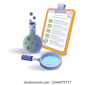Laboratory test data analysis experiment flat and isometric illustration