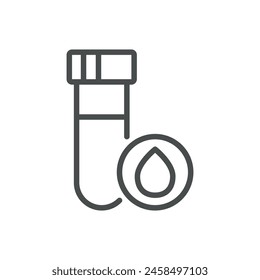 Laboratory Test Icon. Line Vector Illustration of Test Tube with Water Drop, Representing Medical and Scientific Testing. Isolated Outline Sign.