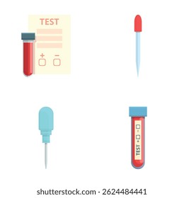 Laboratory test icons set cartoon vector. Equipment for blood testing. Healthcare concept