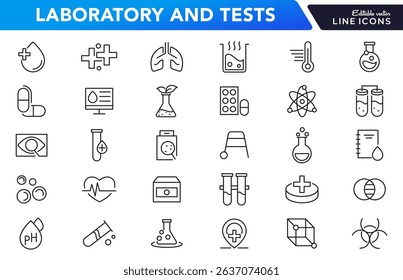 Laboratory and test line icon set. Laboratory, research, scientist, experiment, lab, science, chemical, toxic, microscope, experiment, education, biotechnology line icon set. Ui thin line icon pack