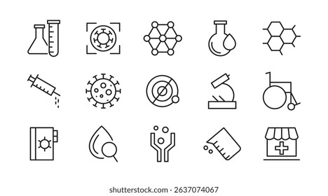 Laboratory and test line icon set. Laboratory, research, scientist, experiment, lab, science, chemical, toxic, microscope, experiment, education, biotechnology line icon set. Ui thin line icon pack