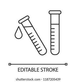 Laboratory test linear icon. Lab diagnostics. Chemical research. Thin line illustration. Test tubes. Scientific laboratory. Contour symbol. Vector isolated outline illustration. Editable stroke