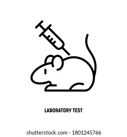 Laboratory test thin line icon. Animal testing: syringe and rat. Medical experiment. Vector illustration.