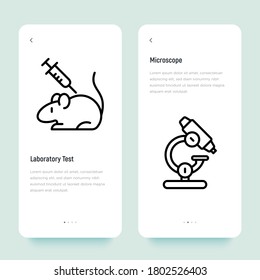 Laboratory test thin line icon. Animal testing: syringe and rat. Medical experiment. Vector illustration.